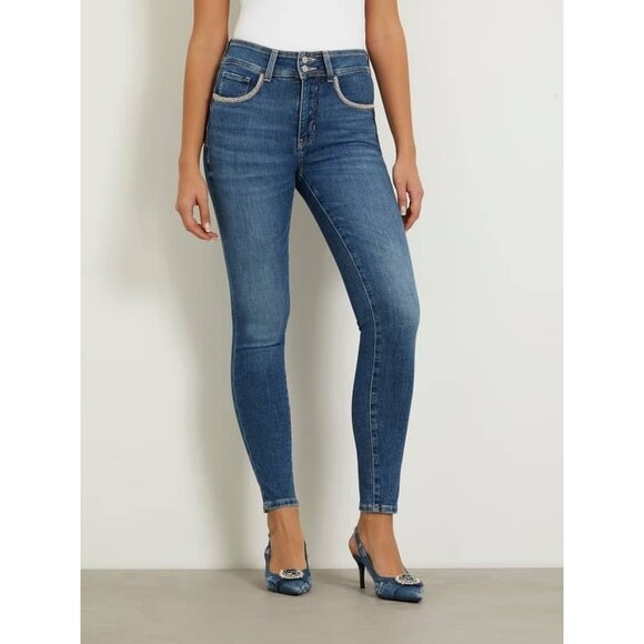 GUESS Women's Rhinestone Trimmed Skinny Ankle Jeans, Baie, 24x29 - Picture 1 of 1
